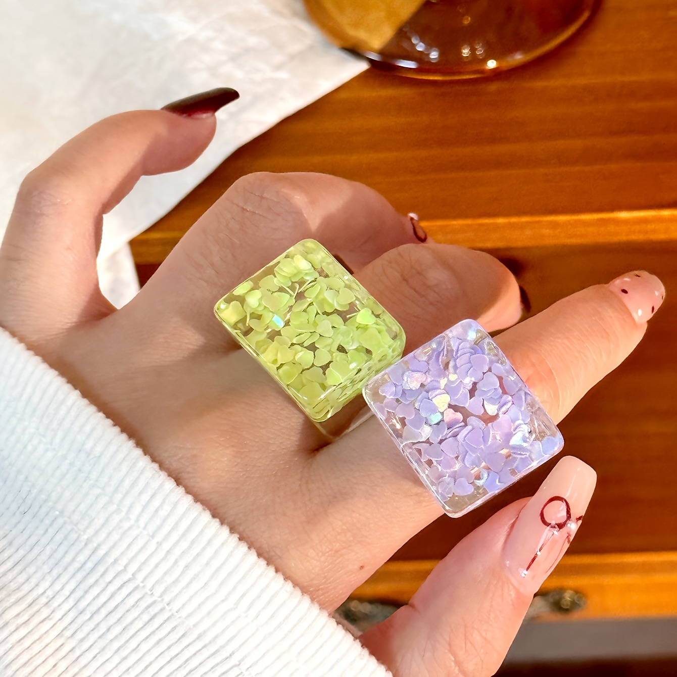 5pcs Floral Accented Resin Stacking Rings for Daily & Vacation Wear